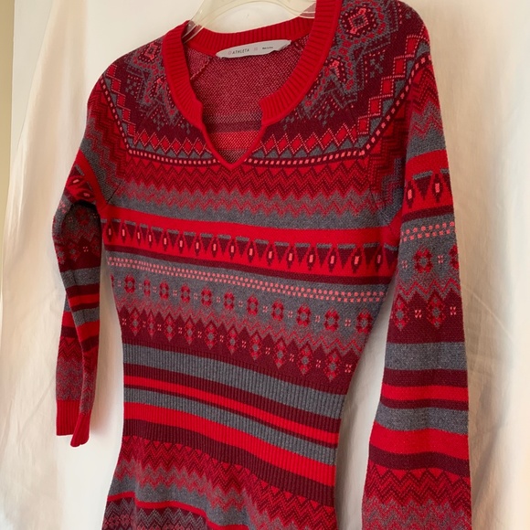 Athleta red Nordic Fair Isle patterned sweater dress w/ split neck - Picture 4 of 6